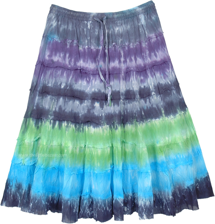 Color Tides Tie Dye Tiered Cotton Short Skirt