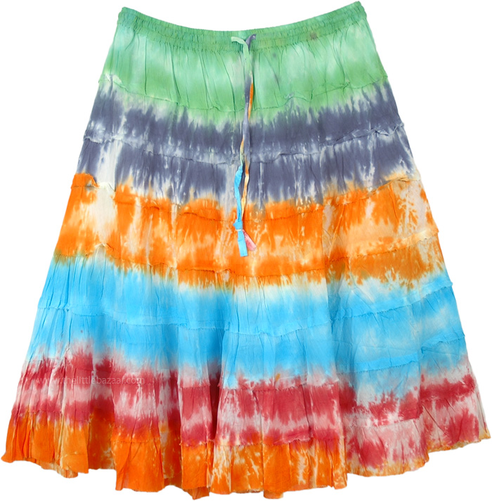 Tie Dye Color Parade Tiered Cotton Short Skirt | Short-Skirts ...