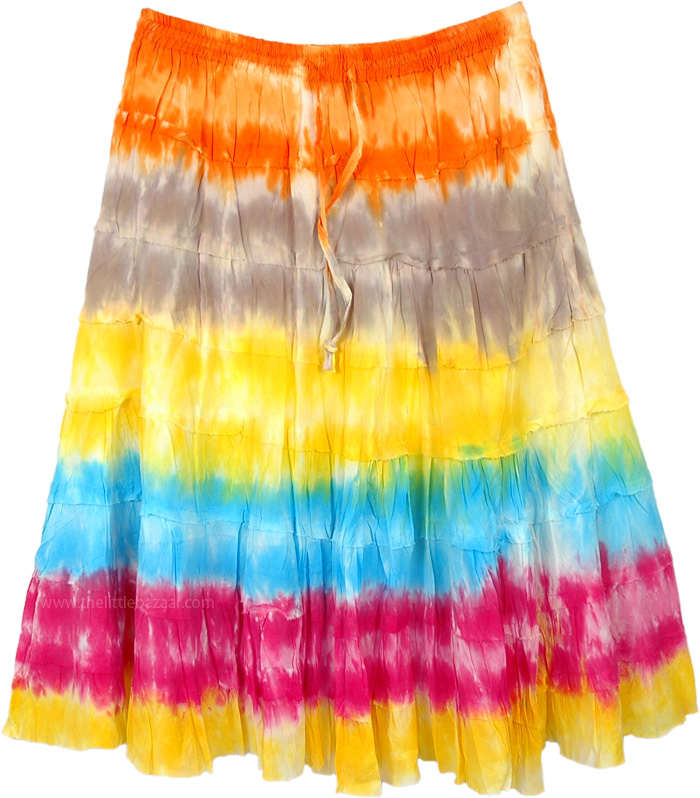 Color Carnival Tie Dye Tiered Cotton Short Skirt