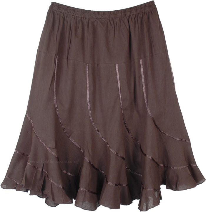 Chocolate Brown Summer Short Skirt with Ribbons