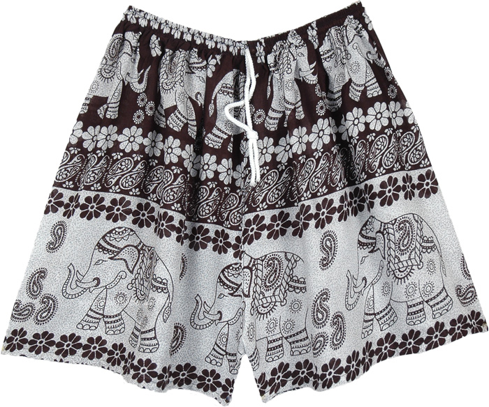 Ethnic Elephant Shorts with Drawstring