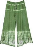 Leaf Green Boho Tie Dye Capri Pants