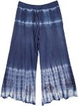 Ocean Waves Blue Boho Tie Dye Capri with Elastic Waist