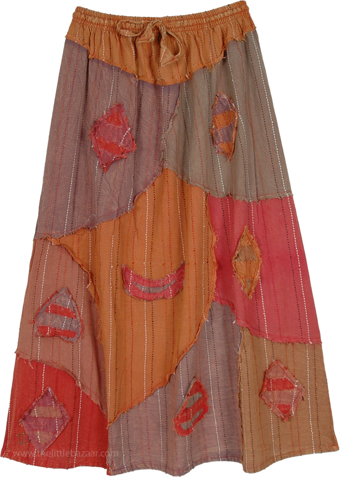 Coral Vintage Deconstructed Patchwork Midi Skirt