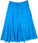 Turquoise Pull Up Tiered Short Skirt in Cotton