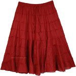 Burgundy Cotton Short Skirt with Tiers