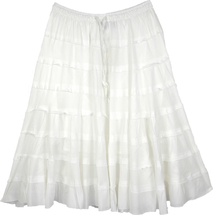 Solid White Knee Length Tiered Summer Skirt | Short-Skirts | White ...