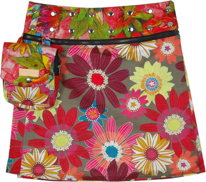 Floral Fantasy Reversible Wrap Short Skirt with Buttons