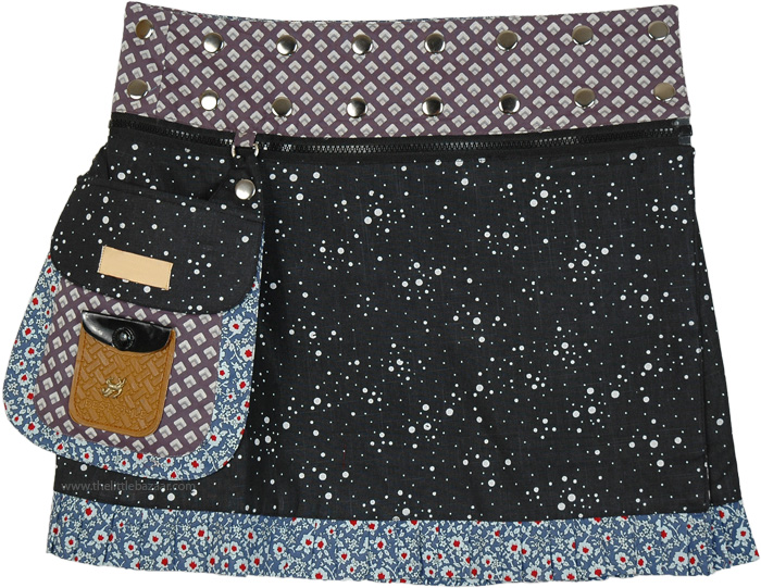 Starry Night Button Wrap Reversible Short Skirt