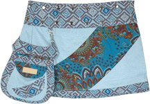 Reversible Sky Blue Floral Mini Wrap and Snap Skirt