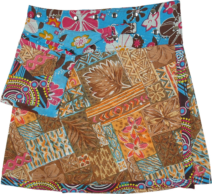 Earthen Snap On Wrap Short Skirt with Fanny Pockets