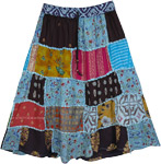 Blue Toned Patchwork Short Skirt Elastic Waist