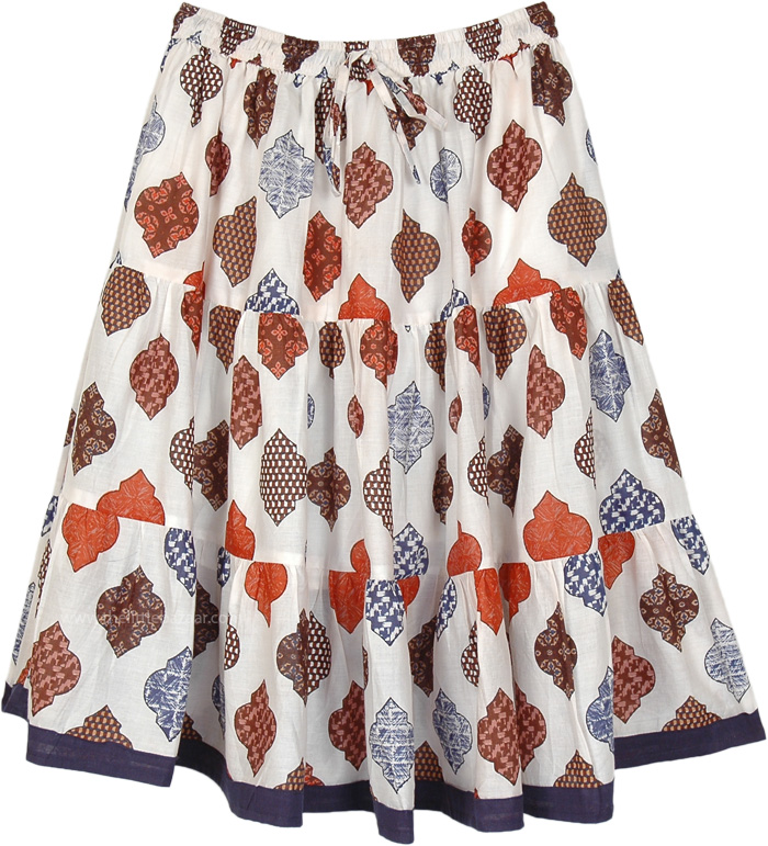 Off White Three Panel Printed Knee Length Skirt