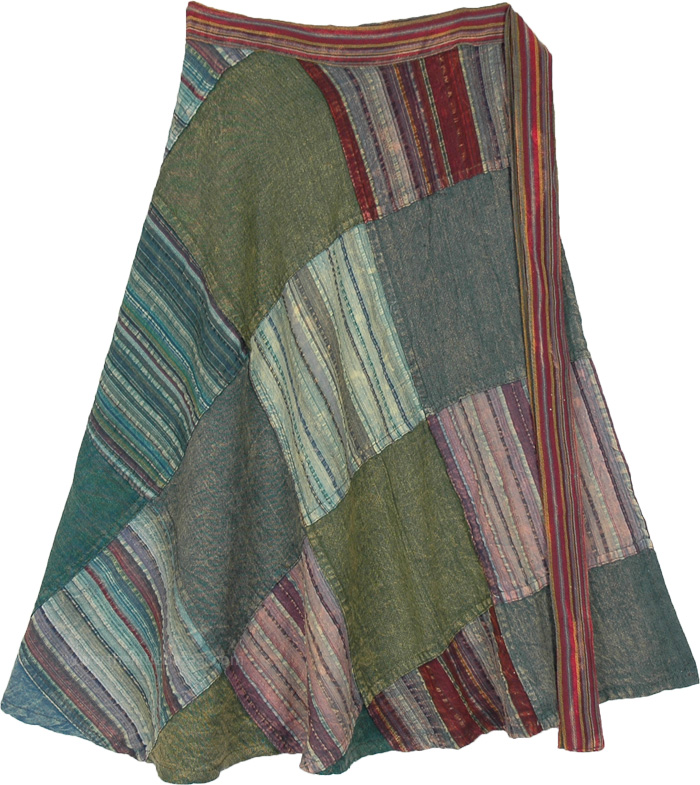 Forest Beauty Green Patchwork Short Skirt ShortSkirts Green Wrap