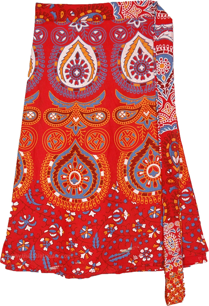 Scarlet Paisley Printed Short Wrap Around Skirt | Short-Skirts | Red ...