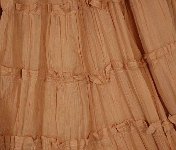 Bloomy Beige Crinkled Cotton Tiered Midi Skirt