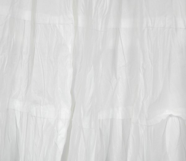 Milky White Crinkled Cotton Midi Skirt with Tiers