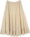 Sweet Cream Beige Tiered Cotton Midi Skirt