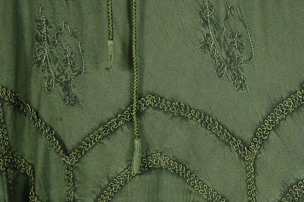 Lush Green Medieval Midi Skirt with Delicate Embroidery