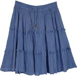 Kashmir Blue Tiered Cotton Short Skirt