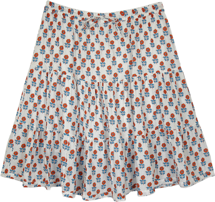 Paradise Gardens White Printed Short Skirt
