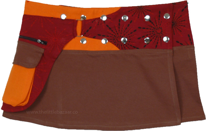 Spicy Nutmeg Button Wrap Mini Skirt