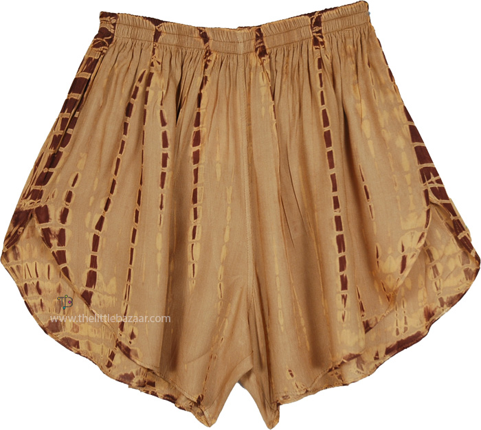 Tan Twine Tie Dye Summer Festival Shorts