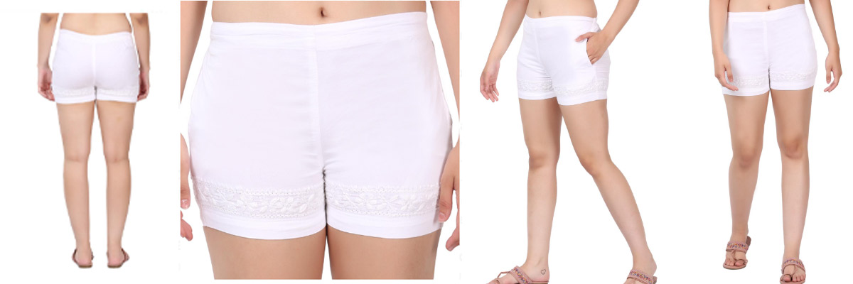 Stretchy White Tight Shorts with Embroidery Shorts White Handmade