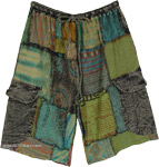 Island Green Mixed Media Handcrafted Cargo Shorts