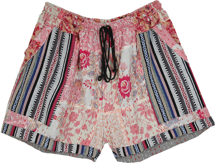 Rose Garden Kantha Patchwork Summer Shorts
