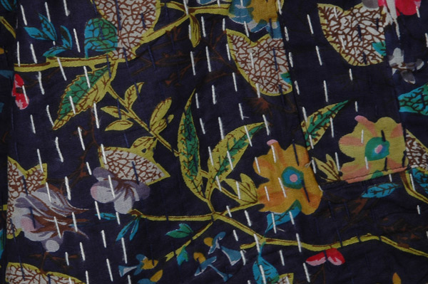 Navy Garden Handicraft Kantha Boho Bermudas