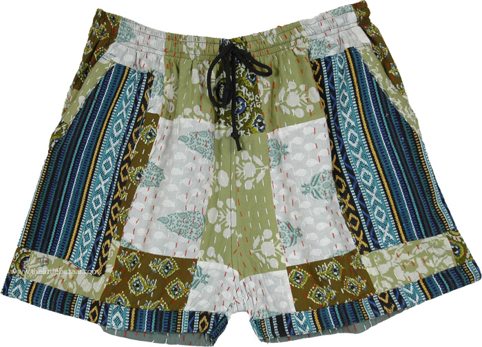 Sage Dreams Kantha Patchwork Summer Shorts