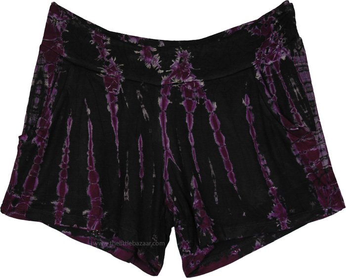 Gothic Purple Drip Tie-Dye Shorties with Pockets