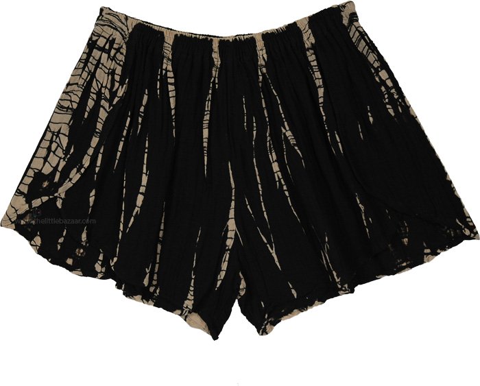 Black Beige Hand Dyed Linen Open Front Short