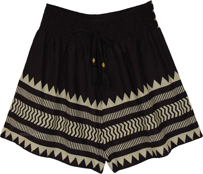 Midnight Zigzag Block-Print Cotton Shorts