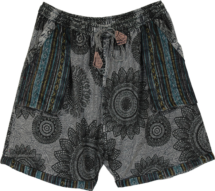 Slate Serenity Mandala Cotton Boho Shorts