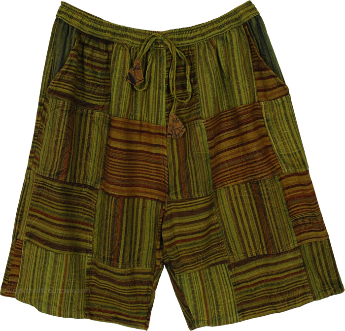 Earthy Drift Cotton Patchwork Long Shorts
