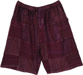 Artisanal Plum Woven Patchwork Boho Shorts