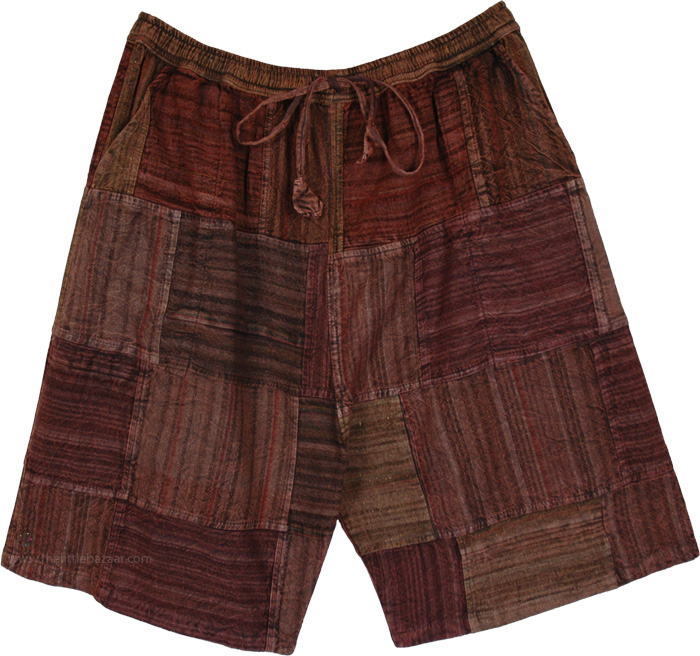 Rust Spice Woven Patchwork Boho Shorts
