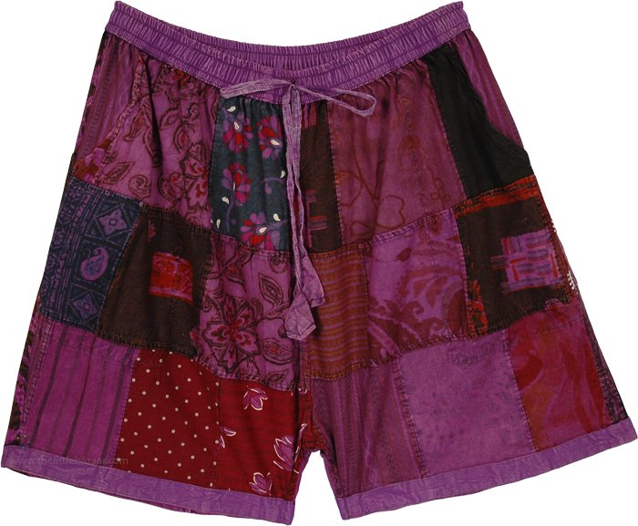 Mystic Plum Cotton Mid Length Boho Shorts