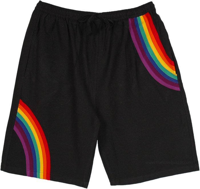Rainbow Black Hippie Cotton Shorts