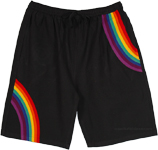 Rainbow Colored Stripes Decorated Black Shorts [6528]