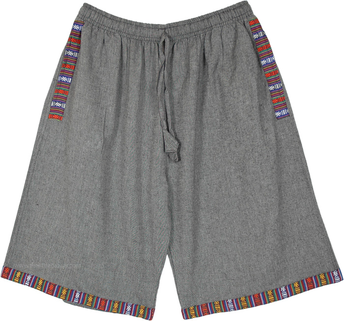 Metal Grey Woven Cotton Bermuda Shorts with Pockets