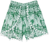 Lounge Shorts with Pompoms in Green and White [8041]