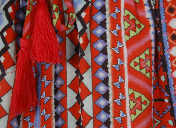 Crimson Tribal Geometrical Print Tassel Pull On Shorts