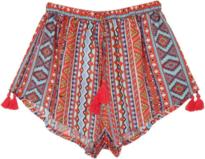 Orange Geometric Adjustable Festival Shorts