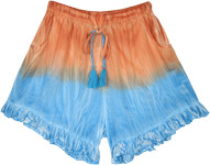 Orange To Blue Handmade Ombre Boho Shorts