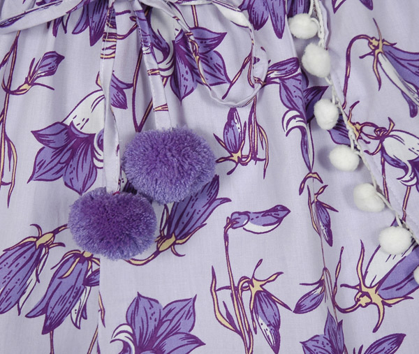 Lilac Flower Whimsical Pompom Summer Shorts