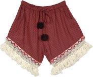 Maroon Fashion Womens Bohemian Shorts with Lace and Crochet [8109]