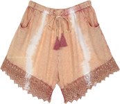 Dusky Melon Tie Dye Shorts with Crochet Bottom